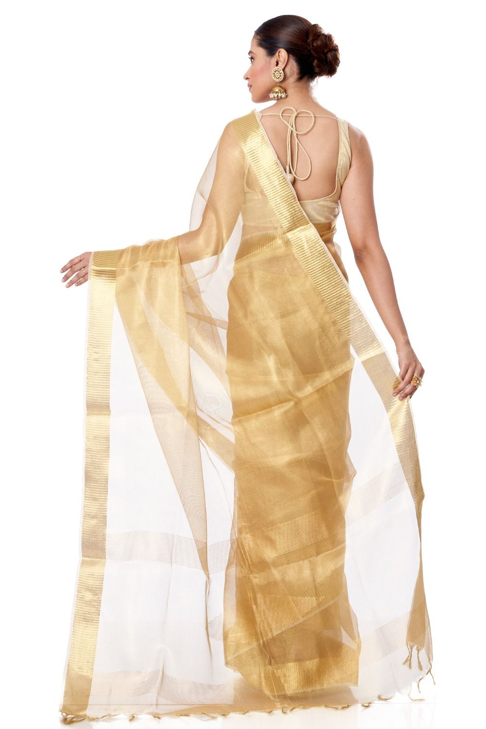 Multi Color Different Design Tissue Pure Silk Saree Border Golden Zari With Different Color Blouse