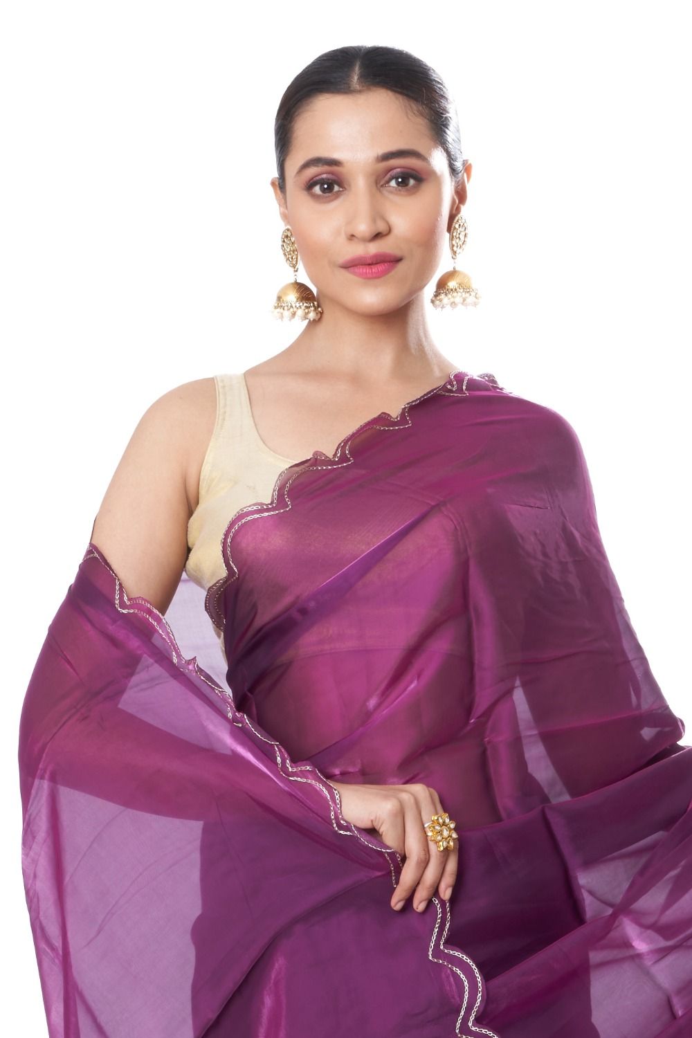 Orange Organza Tissue Saree With Sparkling Scallop Border main image 0