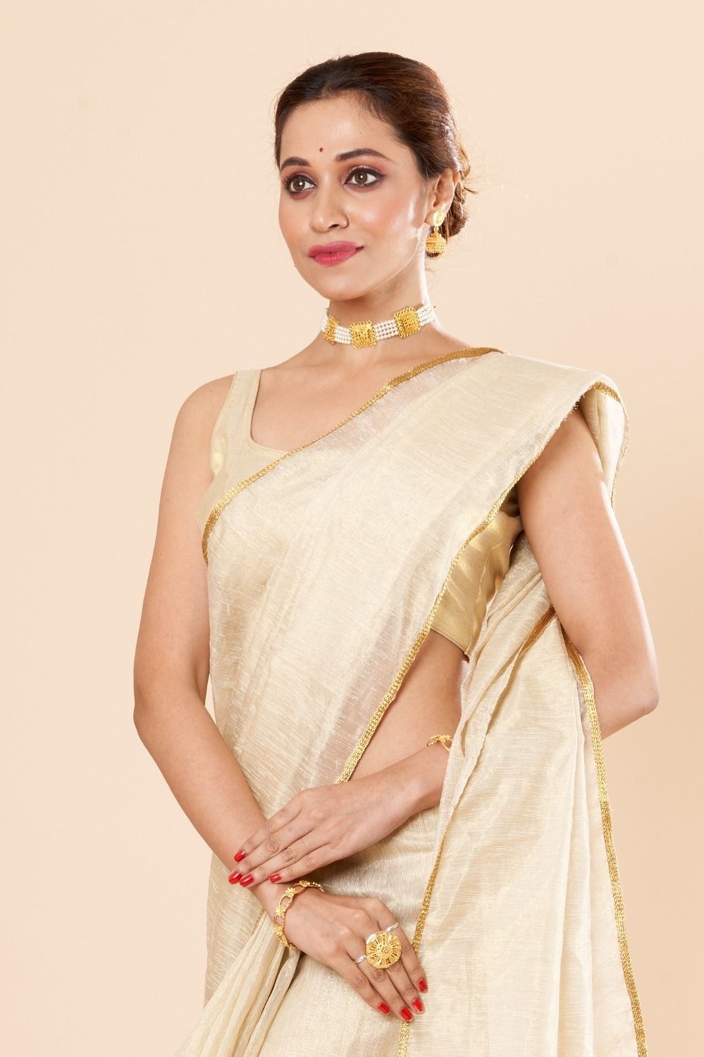 Golden Tissue Saree with Gold Border