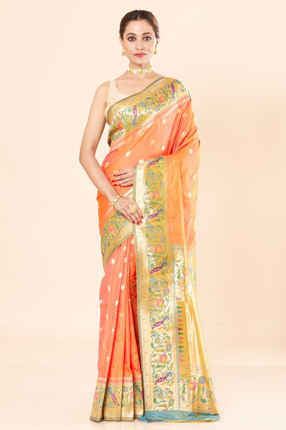 AARTHI SILK COTTON SAREE with Zari Butta with Blouse Piece for Womens