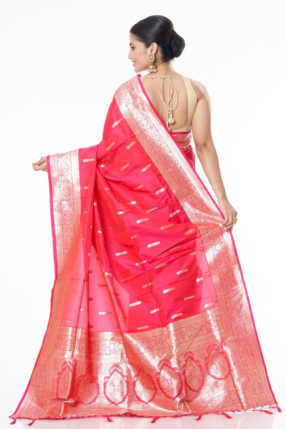 Rani Pink Katan Pure Silk Saree With Blouse Piece