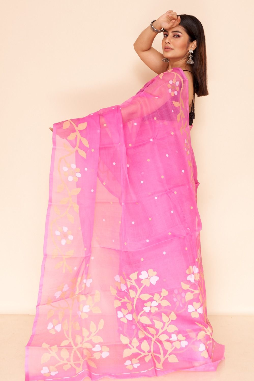 Black and White Bengal Muslin Saree with Stripes