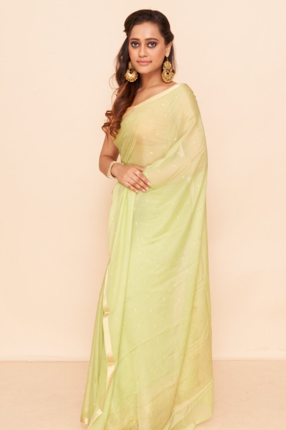 Lemon Fizz Chiffon Organza Saree with Lace and Blouse fabric