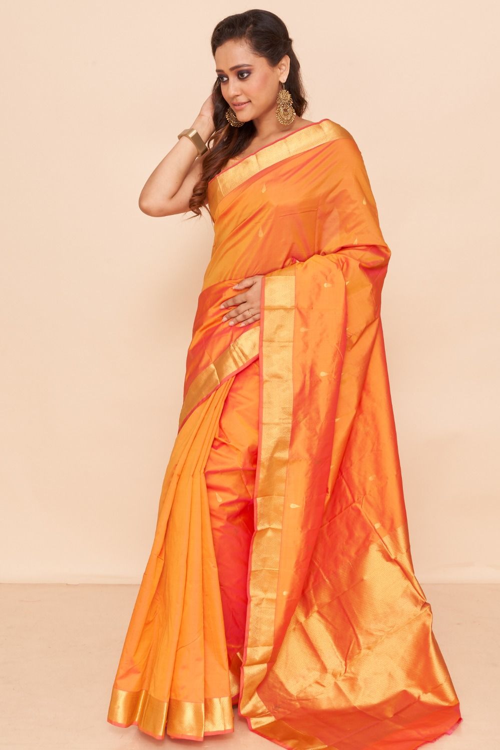 DUAL TONE ORANGE – PINK SOUTH SILK, MATCHING BLOUSE PIECE