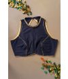 DARK BLUE SOLID RAW SILK ALTERABLE BLOUSE