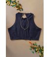 DARK BLUE SOLID RAW SILK ALTERABLE BLOUSE
