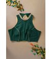 DARK GREEN SOLID RAW SILK ALTERABLE BLOUSE