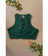 DARK GREEN SOLID RAW SILK ALTERABLE BLOUSE
