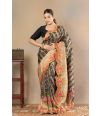 SCALLOP FLORAL STRIPED KANNI SILK