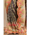 SCALLOP FLORAL STRIPED KANNI SILK