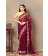 ALL OVER EMBROIDERED CHIFFON WINE FLOW