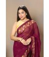 ALL OVER EMBROIDERED CHIFFON WINE FLOW