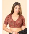 ALTERABLE COTTON AJRAKH PRINTED SABYASACHI NECK BLOUSE (PADDED)