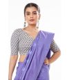 MAUVE (DUAL TONE) GHICHHA SILK, SELF THREAD DESIGN ON PALLU TEAMED WITH V NECK SOFT COTTON INDIGO PRINT BLOUSE