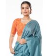 TEAL BLUE GHICHHA SILK, SELF THREAD DESIGN ON PALLU TEAMED WITH RUSTY ORANGE COTTON IKKAT