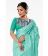 AQUA GREEN GHICHHA SILK, SELF THREAD DESIGN ON PALLU PAIRED WITH GREEN KHADI COTTON YOKE PATTERN BLOUSE