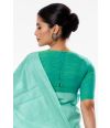 AQUA GREEN GHICHHA SILK, SELF THREAD DESIGN ON PALLU PAIRED WITH GREEN KHADI COTTON YOKE PATTERN BLOUSE