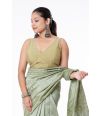 SLEEVELESS PARTY WEAR PASTEL GREEN SILK BLEND BLOUSE (PADDED)