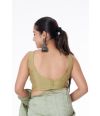 SLEEVELESS PARTY WEAR PASTEL GREEN SILK BLEND BLOUSE (PADDED)