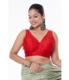 SLEEVELESS PARTY WEAR RED SILK BLEND BLOUSE (PADDED)