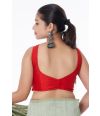 SLEEVELESS PARTY WEAR RED SILK BLEND BLOUSE (PADDED)