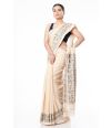 PURE COTTON HANDLOOM SAREE OFF BEIGE PLAIN BODY, CONTRAST BLACK PALLU & BORDER WITH MATCHING BLOUSE PIECE