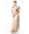 PURE COTTON HANDLOOM SAREE OFF BEIGE PLAIN BODY, CONTRAST BLACK PALLU & BORDER WITH MATCHING BLOUSE PIECE