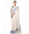 PURE COTTON HANDLOOM SAREE, OFF WHITE BODY WITH BLUE THREAD WORK ON PALLU & BORDER WITH MATCHING BLOUSE PIECE