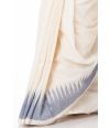 PURE COTTON HANDLOOM SAREE, OFF WHITE BODY WITH BLUE THREAD WORK ON PALLU & BORDER WITH MATCHING BLOUSE PIECE