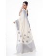 PURE COTTON HANDLOOM SAREE, OFF WHITE BODY WITH BLUE THREAD WORK ON PALLU & BORDER WITH MATCHING BLOUSE PIECE