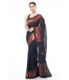 PURE COTTON HANDLOOM SAREE BLACK CONTRAST COPPER ZARI PALLU & BORDER WITH MATCHING BLOUSE PIECE