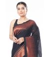 PURE COTTON HANDLOOM SAREE BLACK CONTRAST COPPER ZARI PALLU & BORDER WITH MATCHING BLOUSE PIECE