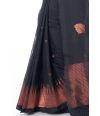 PURE COTTON HANDLOOM SAREE BLACK CONTRAST COPPER ZARI PALLU & BORDER WITH MATCHING BLOUSE PIECE