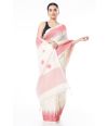 PURE COTTON HANDLOOM SAREE, OFF WHITE BODY WITH RED THREAD WORK ON PALLU & BORDER WITH MATCHING BLOUSE PIECE