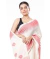 PURE COTTON HANDLOOM SAREE, OFF WHITE BODY WITH RED THREAD WORK ON PALLU & BORDER WITH MATCHING BLOUSE PIECE
