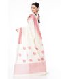 PURE COTTON HANDLOOM SAREE, OFF WHITE BODY WITH RED THREAD WORK ON PALLU & BORDER WITH MATCHING BLOUSE PIECE