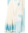 PURE COTTON HANDLOOM SAREE, OFF WHITE BODY WITH BLUE THREAD WORK ON PALLU & BORDER WITH MATCHING BLOUSE PIEC