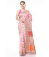 PINK PATOLA SAREE WITH FLORAL THREADWORK AND INTERWOVEN ZARI WORK & MATCHING BLOUSE PIECE