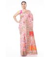 PINK PATOLA SAREE WITH FLORAL THREADWORK AND INTERWOVEN ZARI WORK & MATCHING BLOUSE PIECE