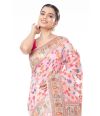 PINK PATOLA SAREE WITH FLORAL THREADWORK AND INTERWOVEN ZARI WORK & MATCHING BLOUSE PIECE