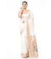 WHITE PAITHANI SILK WITH ALL OVER ZARI BUTA CONTRAST ZARI PALLU AND BORDER WITH MATCHING BLOUSE PIECE