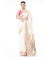 WHITE PAITHANI SILK WITH ALL OVER ZARI BUTA CONTRAST ZARI PALLU AND BORDER WITH MATCHING BLOUSE PIECE