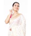 WHITE PAITHANI SILK WITH ALL OVER ZARI BUTA CONTRAST ZARI PALLU AND BORDER WITH MATCHING BLOUSE PIECE