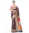 BLACK PATOLA SAREE WITH FLORAL THREADWORK AND INTERWOVEN ZARI WORK & MATCHING BLOUSE PIECE