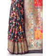 BLACK PATOLA SAREE WITH FLORAL THREADWORK AND INTERWOVEN ZARI WORK & MATCHING BLOUSE PIECE