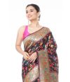 BLACK PATOLA SAREE WITH FLORAL THREADWORK AND INTERWOVEN ZARI WORK & MATCHING BLOUSE PIECE