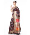 BLACK PATOLA SAREE WITH FLORAL THREADWORK AND INTERWOVEN ZARI WORK & MATCHING BLOUSE PIECE