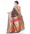 BLACK PATOLA SAREE WITH FLORAL THREADWORK AND INTERWOVEN ZARI WORK & MATCHING BLOUSE PIECE