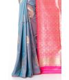 BLUE (DUAL TONE) KATAN SILK WITH ZARI BUTA ALL OVER, PINK CONTRAST ZARI PALLU WITH CONTRAST PINK BLOUSE PIECE