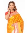 ALL OVER ZARI WORK ON GOLDEN YELLOW KATAN BANARASI, CONTRAST BORDER & BLOUSE PIECE